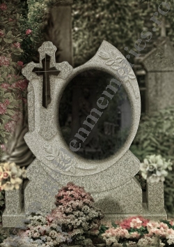Cruce funerara oglinda din granit gri deschis cu placa neagra