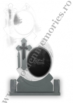 Cruce funerara oglinda din granit gri inchis cu placa neagra